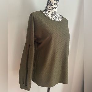 Rose + Olive Rose | Scoop-Neck Textured Long-Sleeve Top | MEDIUM